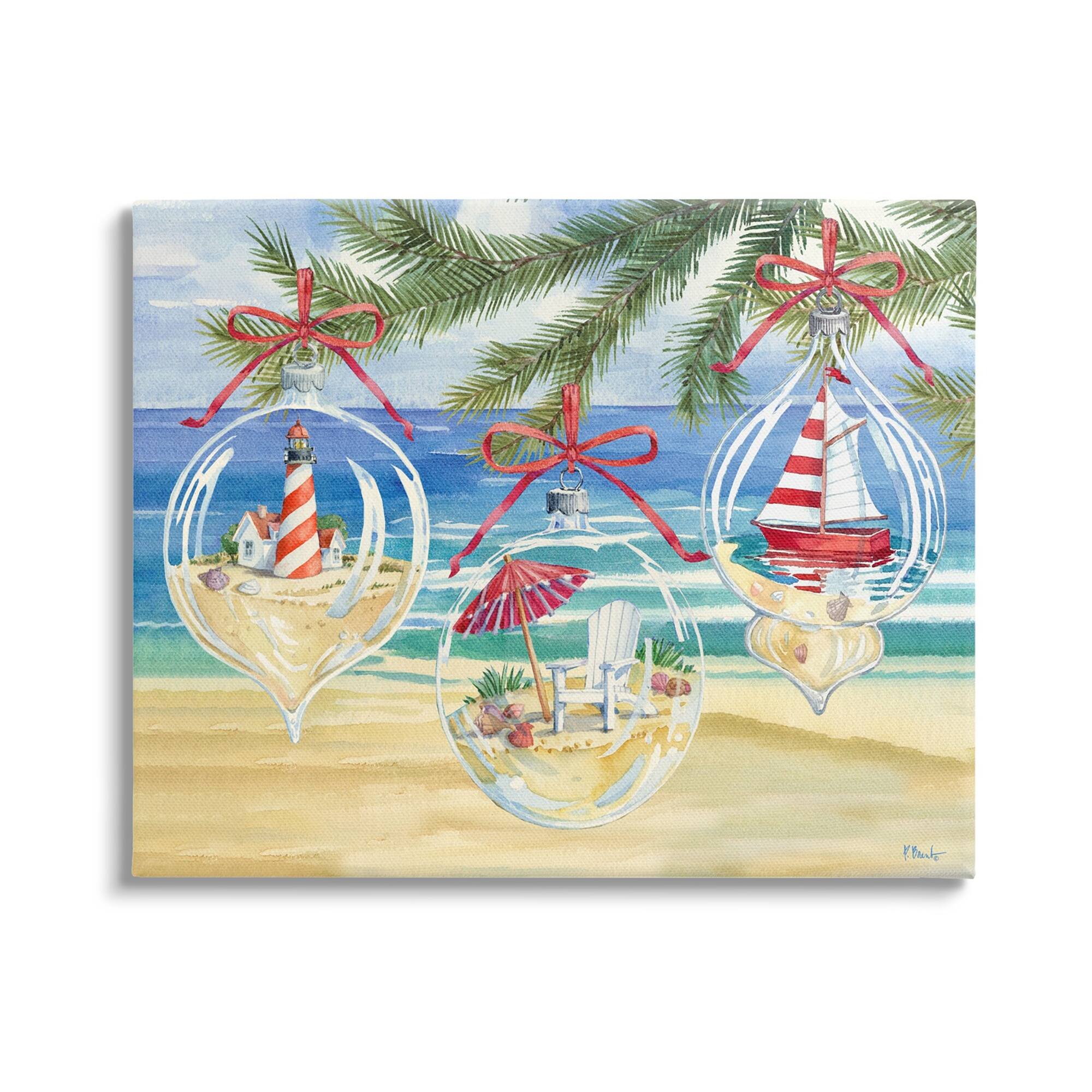 Stupell Industries Coastal Christmas Ornaments Canvas Wall Art